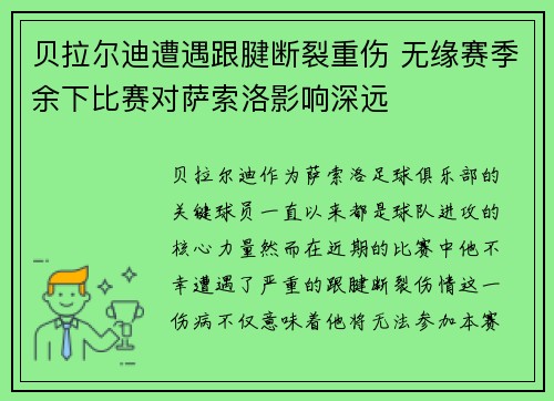 贝拉尔迪遭遇跟腱断裂重伤 无缘赛季余下比赛对萨索洛影响深远 贝拉尔迪遭遇跟腱断裂重伤 无缘赛季余下比赛对萨索洛影响深远